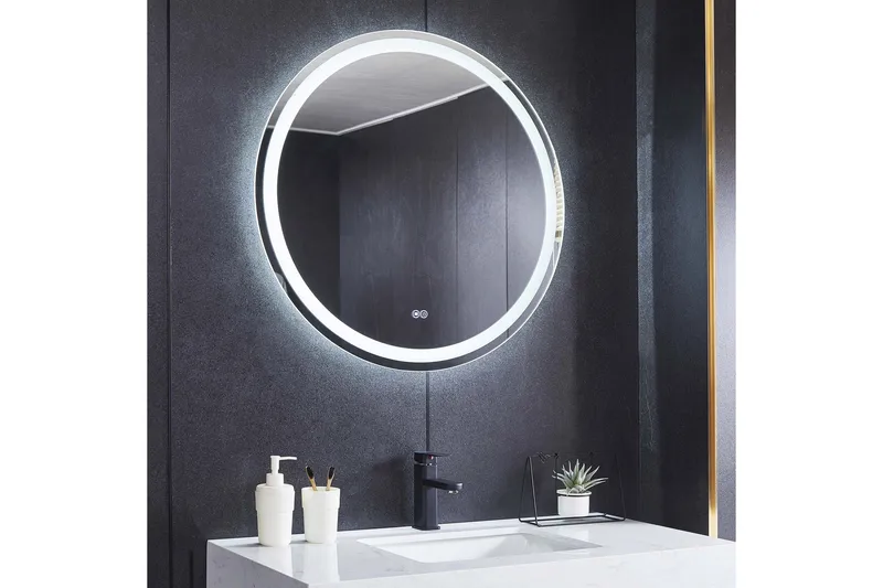 Badeværelsesspejl Rund 80 cm med LED-belysning, anti-dug og dæmper - Boligtilbehør - Spejle - Vægspejl