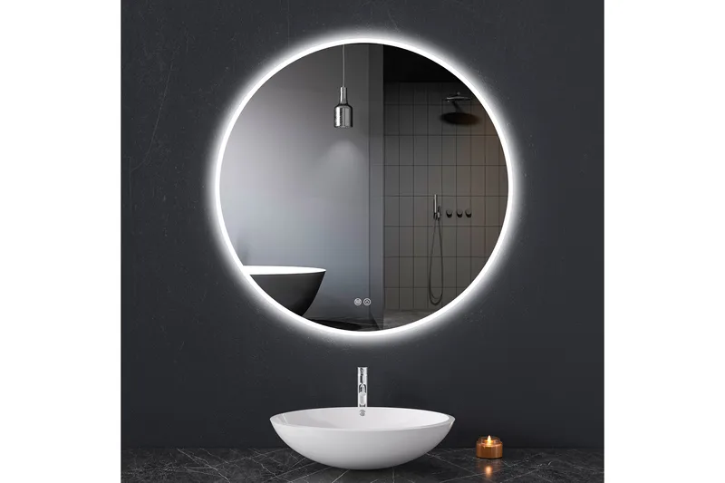 Badeværelsesspejl Rund 80 cm med LED-belysning og anti-dug - Boligtilbehør - Spejle - Vægspejl