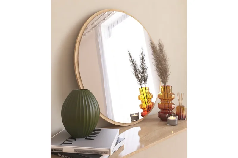 Buhem Spejl 60 cm Rund - Træ/Natur - Boligtilbehør - Spejle - Vægspejl