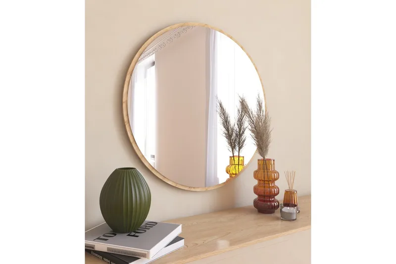 Buhem Spejl 60 cm Rund, Træ/Natur