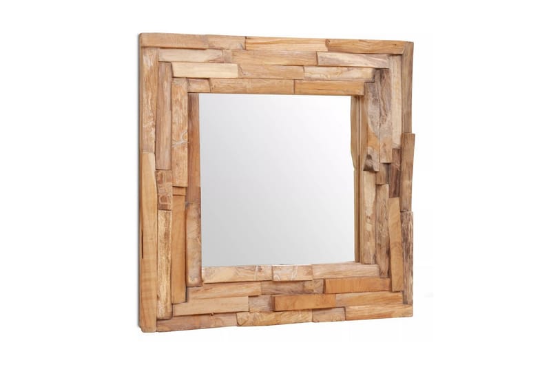 Dekorativt Spejl I Teak 60 X 60 Cm Firkantet - Brun - Vægspejl - Entréspejl