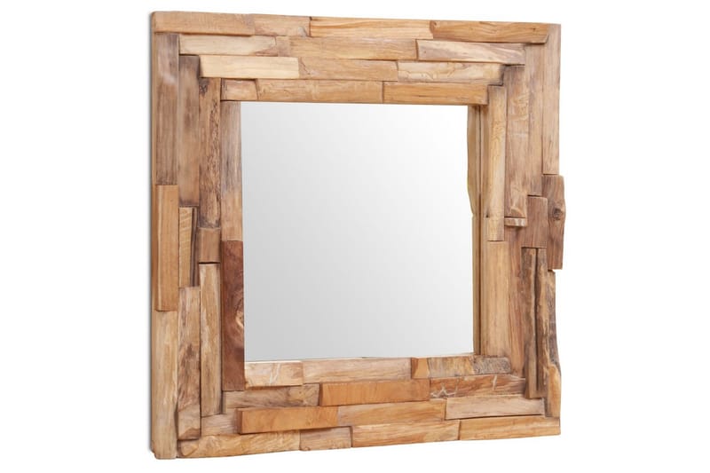 Dekorativt Spejl I Teak 60 X 60 Cm Firkantet - Brun - Vægspejl - Entréspejl