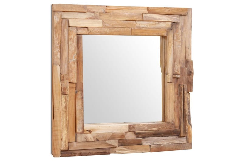 Dekorativt Spejl I Teak 60 X 60 Cm Firkantet - Brun - Boligtilbehør - Spejle - Vægspejl