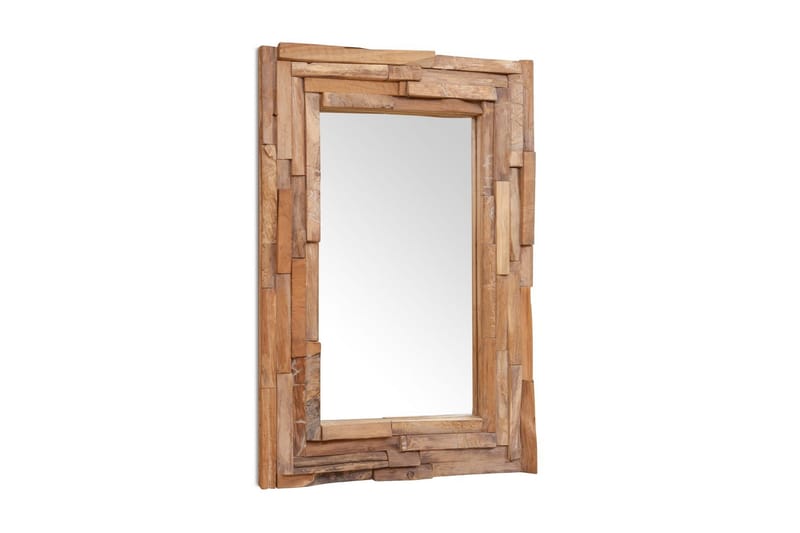 Dekorativt Spejl I Teak 90 X 60 Cm Rektangulært - Brun - Vægspejl - Entréspejl