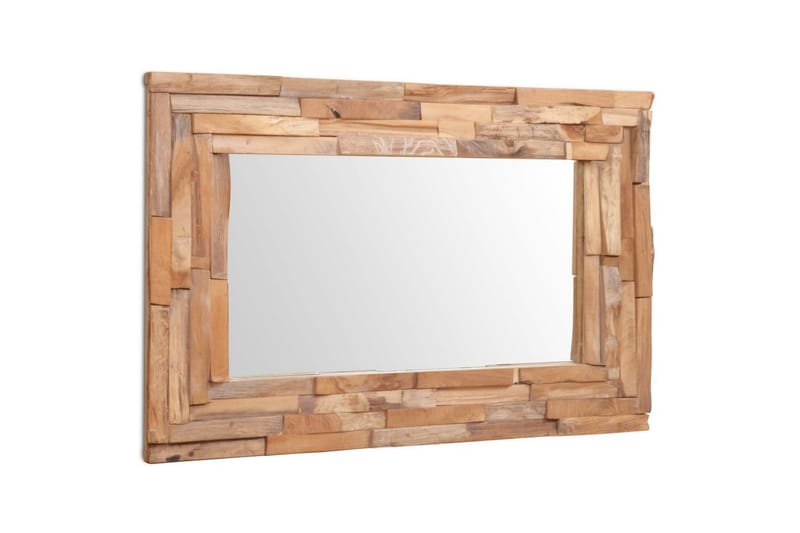 Dekorativt Spejl I Teak 90 X 60 Cm Rektangulært - Brun - Vægspejl - Entréspejl