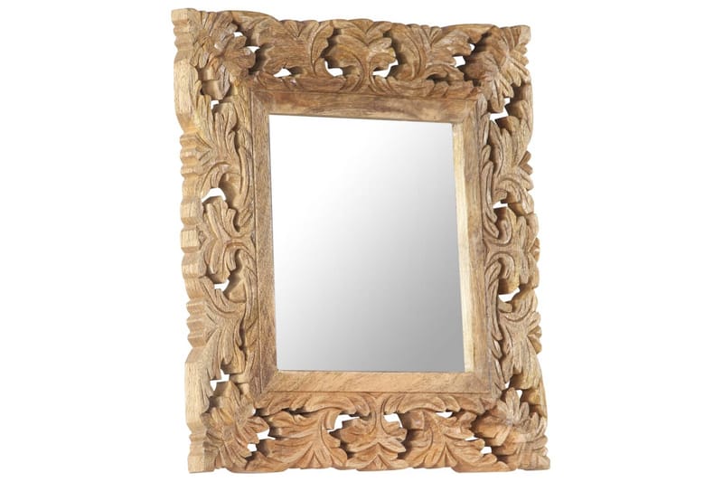 håndskåret spejl 50x50 cm massivt mangotræ brun - Brun - Vægspejl - Entréspejl
