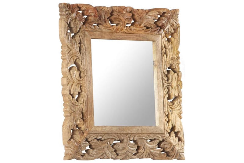 håndskåret spejl 50x50 cm massivt mangotræ brun - Brun - Vægspejl - Entréspejl