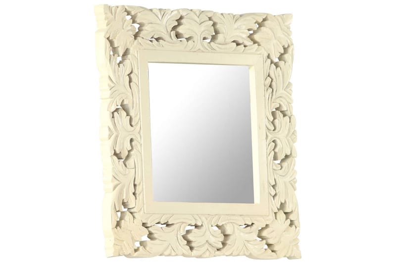 håndskåret spejl 50x50 cm massivt mangotræ hvid - Hvid - Vægspejl - Entréspejl