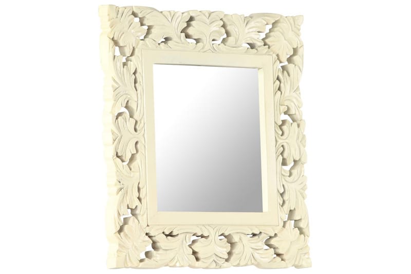 håndskåret spejl 50x50 cm massivt mangotræ hvid - Hvid - Vægspejl - Entréspejl