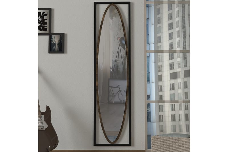 Machek Spejl 39 cm - Sort|Valnød - Vægspejl - Helkropsspejl - Entréspejl