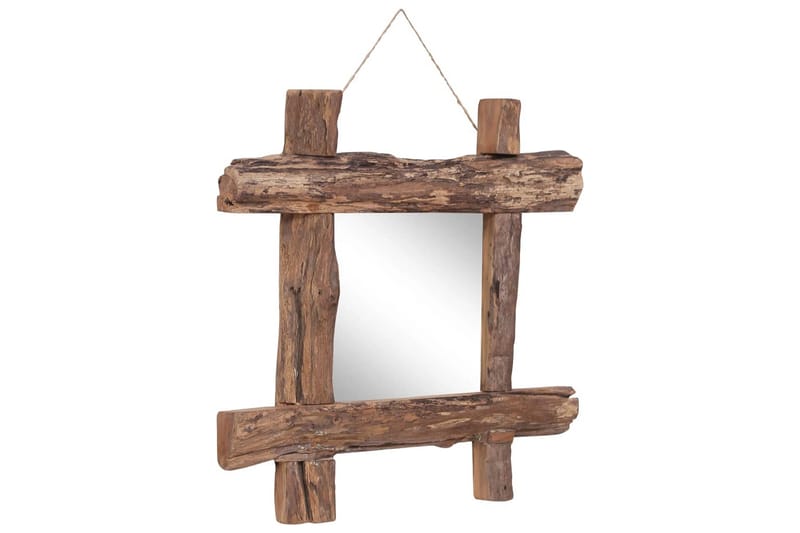 Rustikt Spejl Massivt Genanvendt Træ 50x50 cm Natur - Vægspejl - Entréspejl
