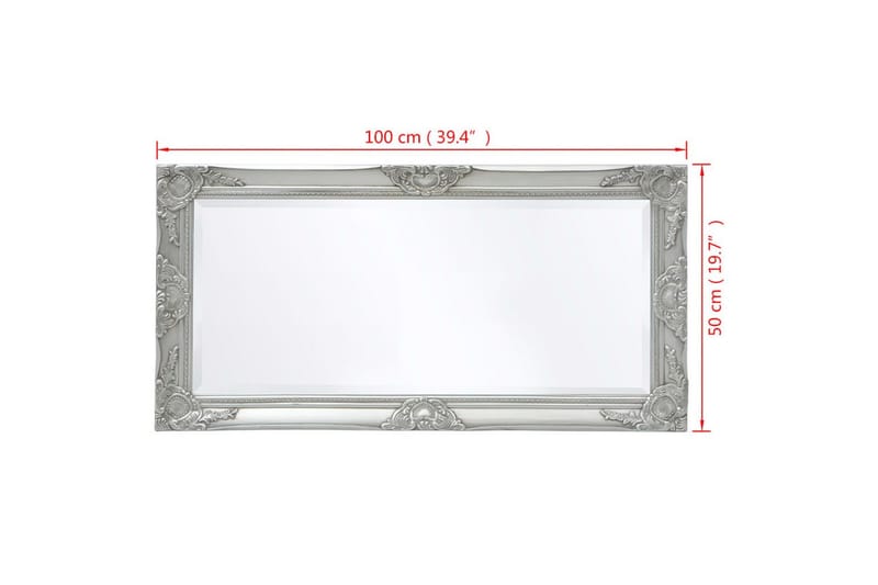Vægspejl Barok-Stil 100 X 50 Cm Sølv - Sølv - Vægspejl - Entréspejl