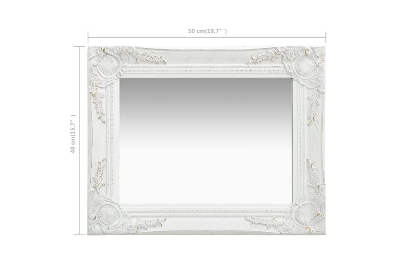 Vægspejl Barokstil 50X40 cm Hvid - Vægspejl - Entréspejl