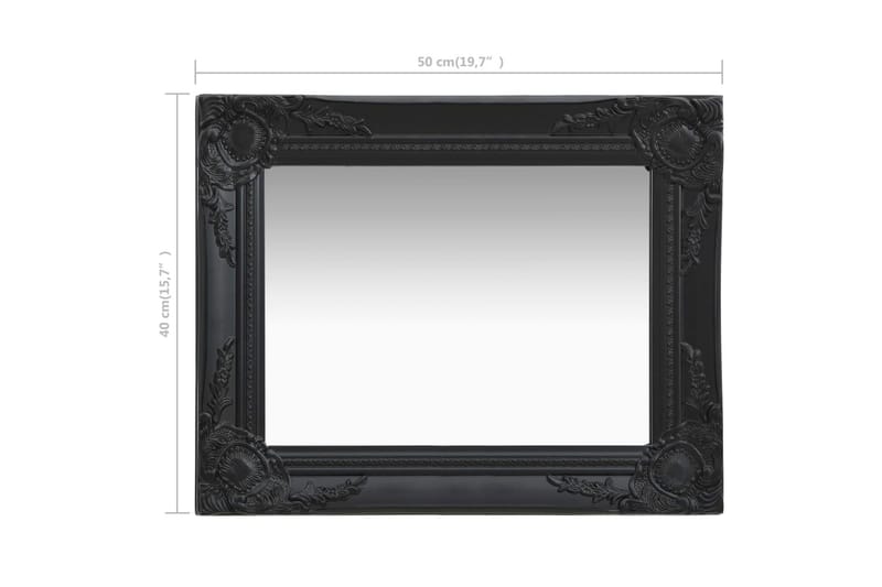 Vægspejl Barokstil 50X40 cm Sort - Vægspejl - Entréspejl