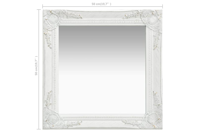 Vægspejl Barokstil 50X50 cm Hvid - Vægspejl - Entréspejl