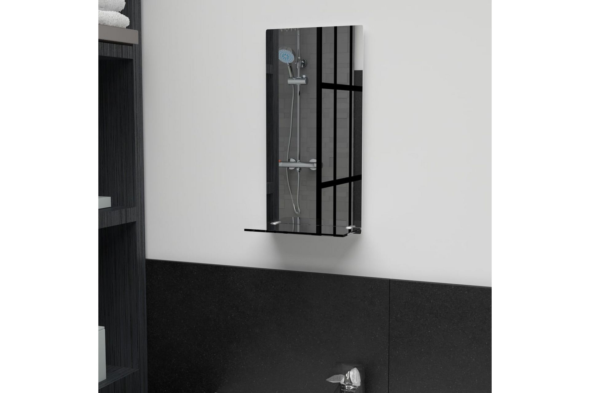 vægspejl med hylde 20x40 cm hærdet glas - Sølv - Boligtilbehør - Spejle - Vægspejl