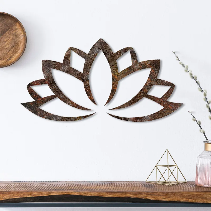 Dekorativt metal-vægtilbehør Wallxpert Rusty Lotus (35 x 60 cm) - Brun - Boligtilbehør - Vægdekoration - Wallstickers