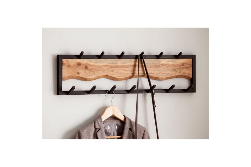 Garderobe Wohnling Væghængt knagerække med 13 metalkroge naturlig træstruktur sort metalramme - Boligtilbehør - Vægdekoration - Klæbefolie - Selvklæbende folie