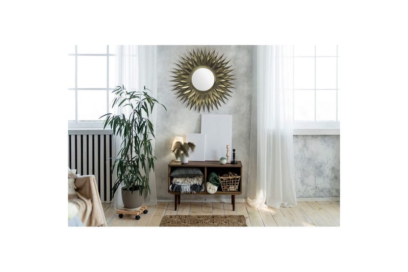 Spejl Wohnling Sol stil metalramme rund 60 cm - Boligtilbehør - Vægdekoration - Klæbefolie - Selvklæbende folie