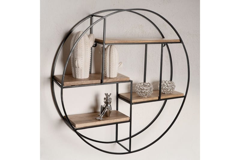 Vægreol Wohnling Rund Massivt Træ Metal Stel Væghængt Industriel - Opbevaring - Hylder & Reoler - Væghylde & vægreol
