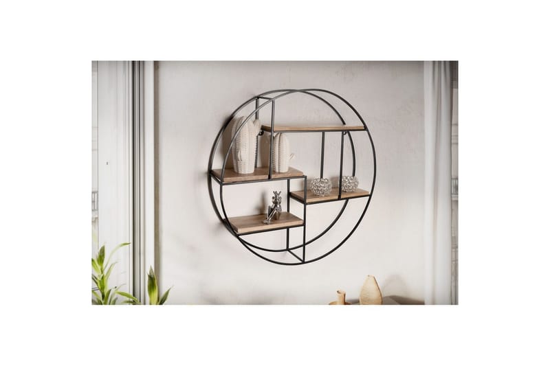 Vægreol Wohnling Rund Massivt Træ Metal Stel Væghængt Industriel - Opbevaring - Hylder & Reoler - Væghylde & vægreol