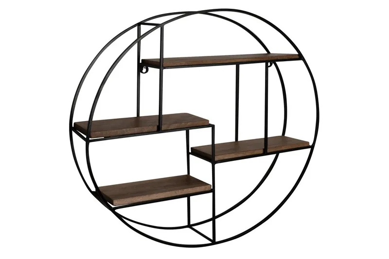 Vægreol Wohnling Rund Massivt Træ Metal Stel Væghængt Industriel, undefined