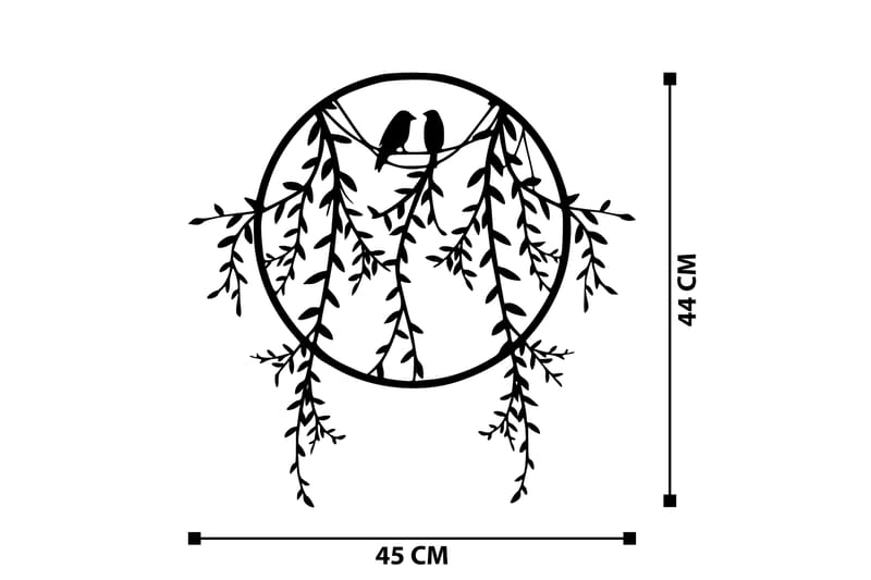 Birds on Tree Branch Vægdekor - Sort - Emaljeskilte
