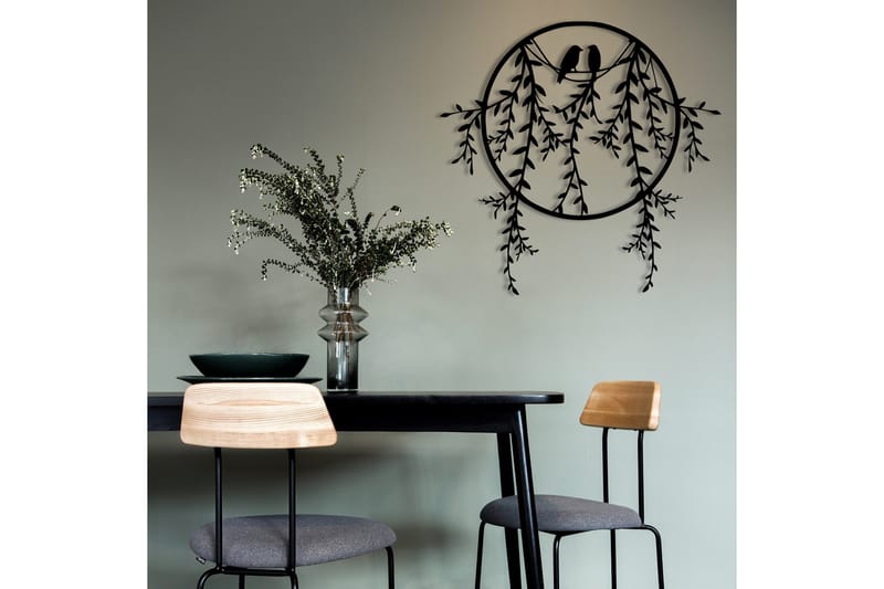 Birds on Tree Branch Vægdekor - Sort - Boligtilbehør - Vægdekoration - Skilt - Emaljeskilte
