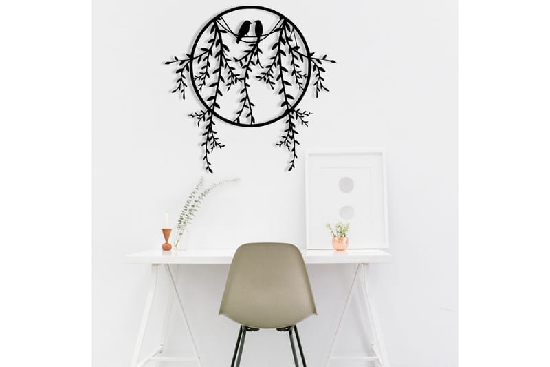 Birds on Tree Branch Vægdekor - Sort - Boligtilbehør - Vægdekoration - Skilt - Emaljeskilte