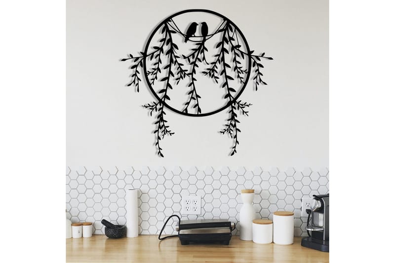 Birds on Tree Branch Vægdekor - Sort - Boligtilbehør - Vægdekoration - Skilt - Emaljeskilte