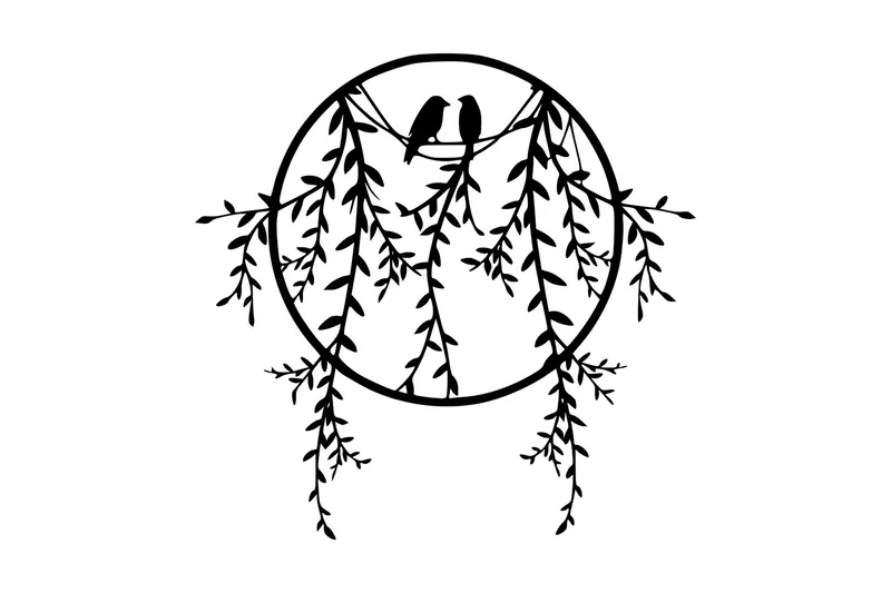 Birds on Tree Branch Vægdekor, Sort