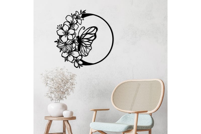 Butterfly And Flower Vægdekor - Sort - Boligtilbehør - Vægdekoration - Skilt - Emaljeskilte