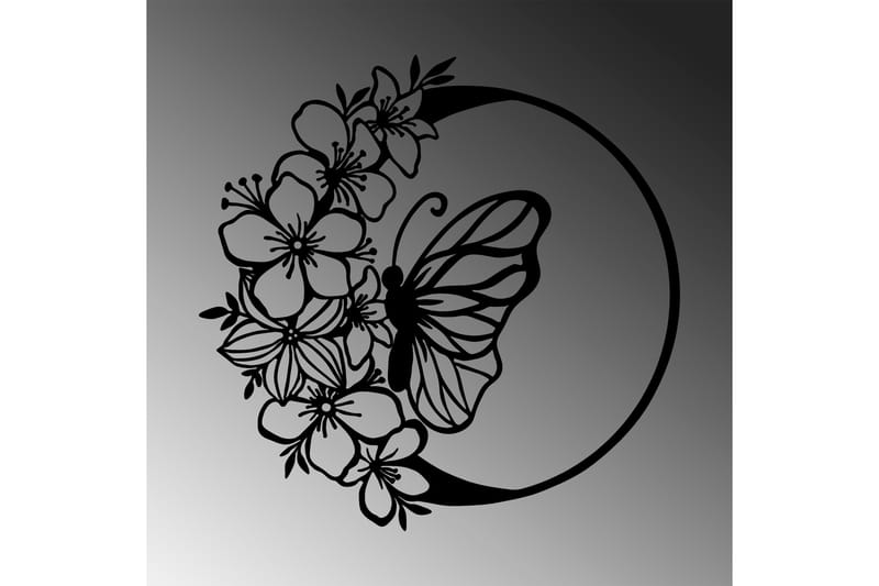 Butterfly And Flower Vægdekor - Sort - Emaljeskilte