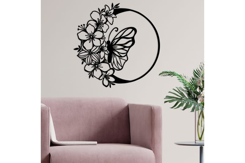 Butterfly And Flower Vægdekor - Sort - Boligtilbehør - Vægdekoration - Skilt - Emaljeskilte