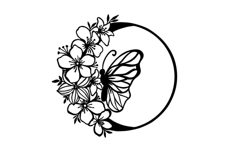 Butterfly And Flower Vægdekor, Sort