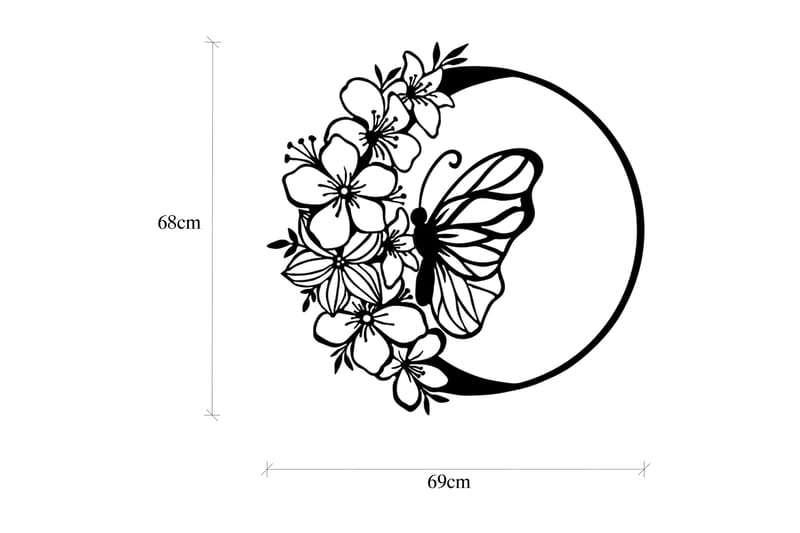 Butterfly And Flower Vægdekor - Sort - Boligtilbehør - Vægdekoration - Skilt - Emaljeskilte