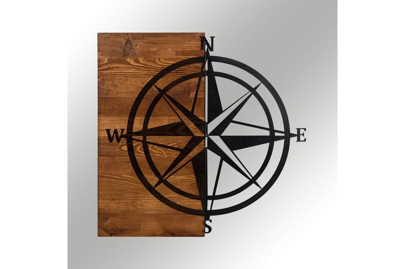 Compass Vægdekor - Sort/Valnød - Emaljeskilte
