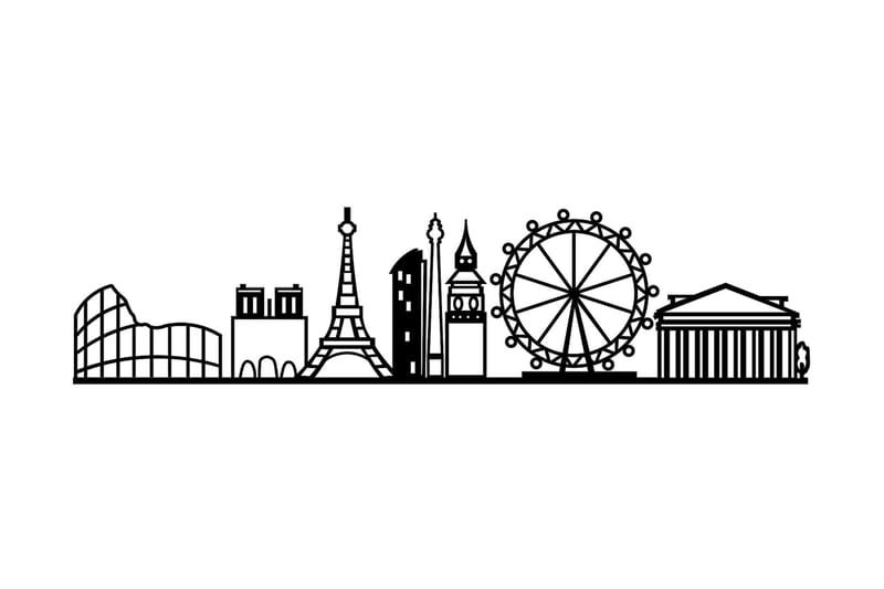 European Cities Skyline Vægdekor, Sort