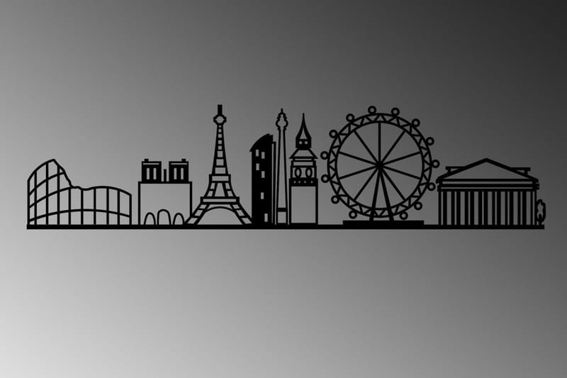 European Cities Skyline Vægdekor - Sort - Boligtilbehør - Vægdekoration - Skilt - Emaljeskilte