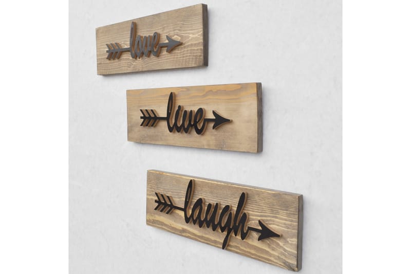 Evila vægdekoration 'Love Live Laugh' - Træ - Emaljeskilte