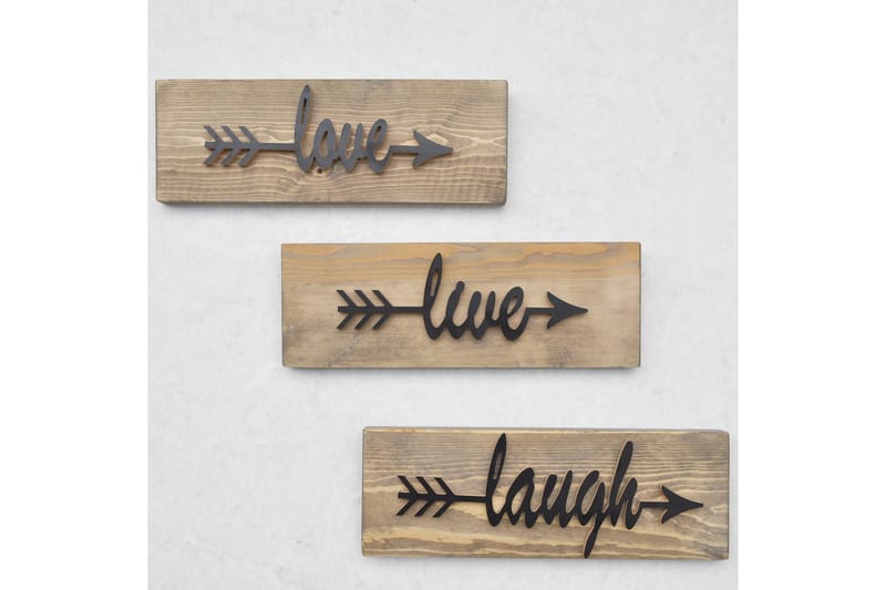 Evila vægdekoration 'Love Live Laugh' - Træ - Emaljeskilte