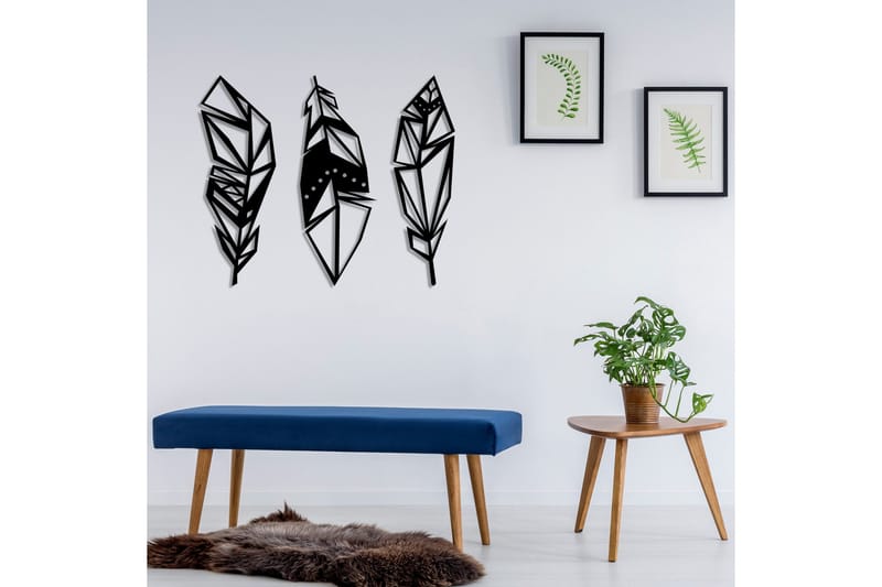 Feather Metal Decor Vægdekor - Sort - Boligtilbehør - Vægdekoration - Skilt - Emaljeskilte