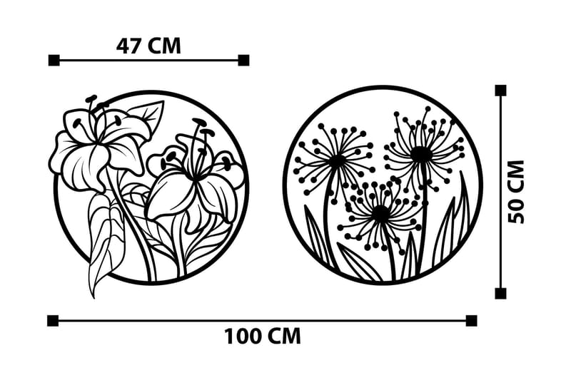 Flowers Vægdekor - Sort - Emaljeskilte