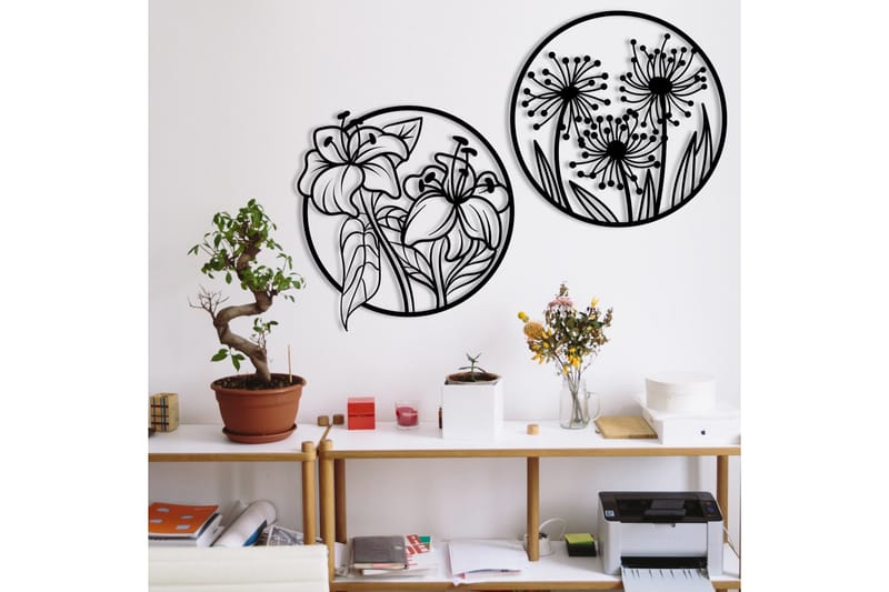 Flowers Vægdekor - Sort - Boligtilbehør - Vægdekoration - Skilt - Emaljeskilte