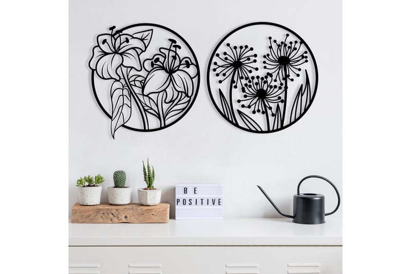 Flowers Vægdekor - Sort - Boligtilbehør - Vægdekoration - Skilt - Emaljeskilte
