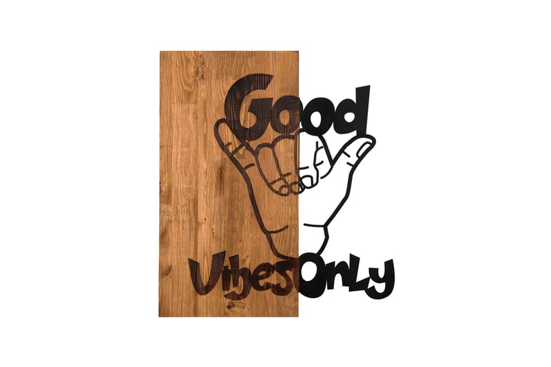 Good Vibes Vægdekor - Sort/Valnød - Boligtilbehør - Vægdekoration - Skilt - Emaljeskilte