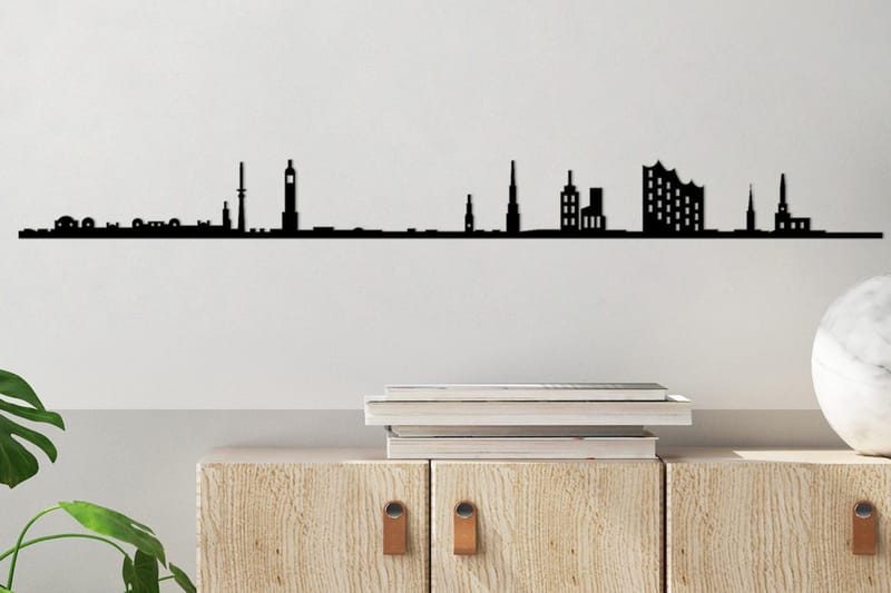 Hamburg Skyline Vægdekor, Sort