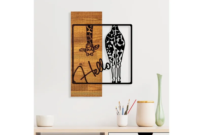 Hello Vægdekor - Sort/Lys Valnød - Boligtilbehør - Vægdekoration - Skilt - Emaljeskilte