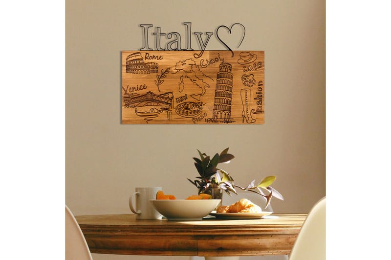I Love You Italy Vægdekor - Sort/Valnød - Emaljeskilte