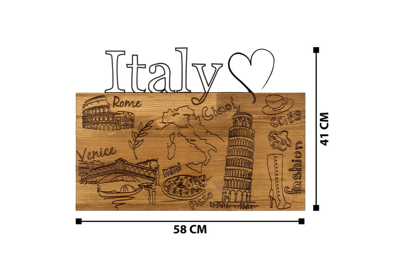 I Love You Italy Vægdekor - Sort/Valnød - Boligtilbehør - Vægdekoration - Skilt - Emaljeskilte